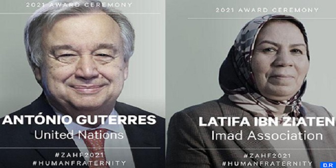 Le “Prix Zayed de la fraternité humaine” décerné au SG de l’ONU et Latifa Ibn Zyaten